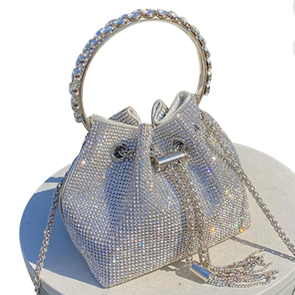 Silver Crystal Embellished Bucket Bag brand new